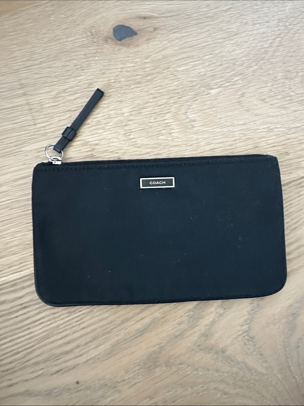 Coach Black Wristlet Pouch with Silver Plaque